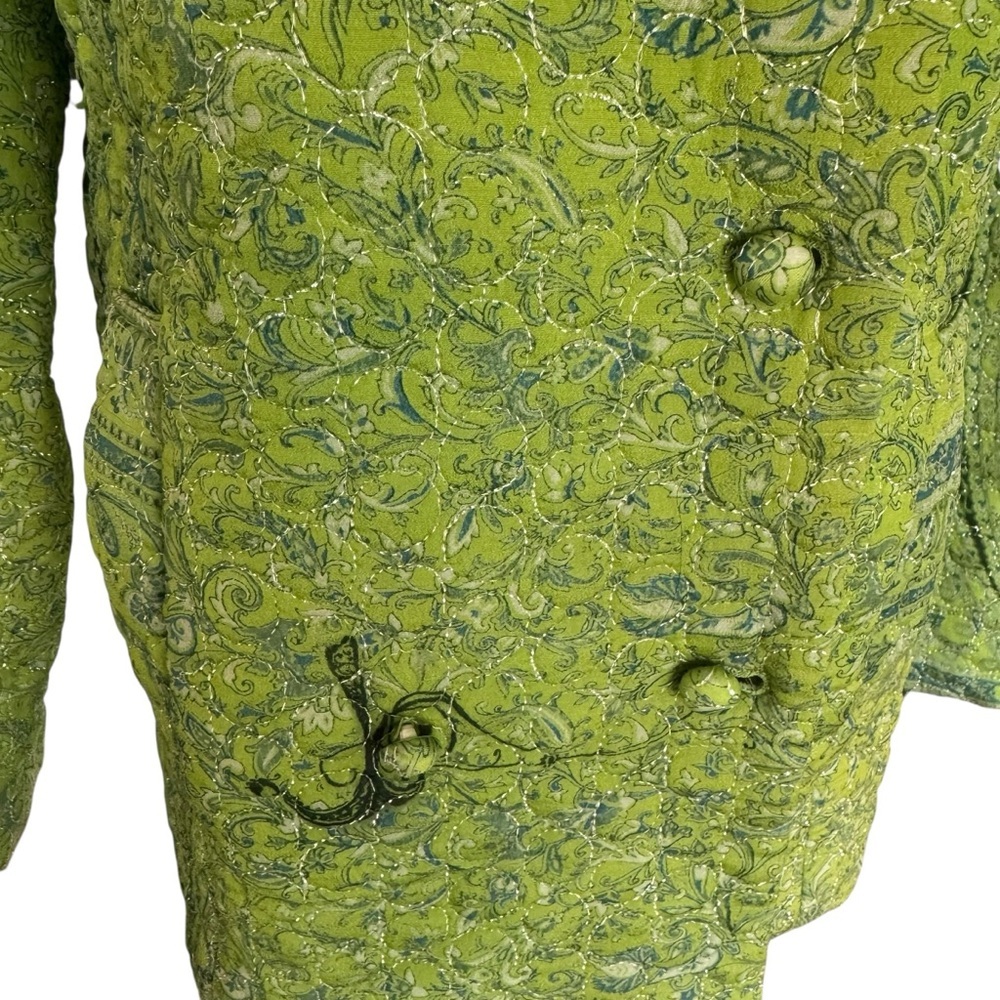 Vintage 90s y2k Tracy Feith Silk Green Paisley Quilted Blazer Jacket sz 2 XS - Picture 10 of 13